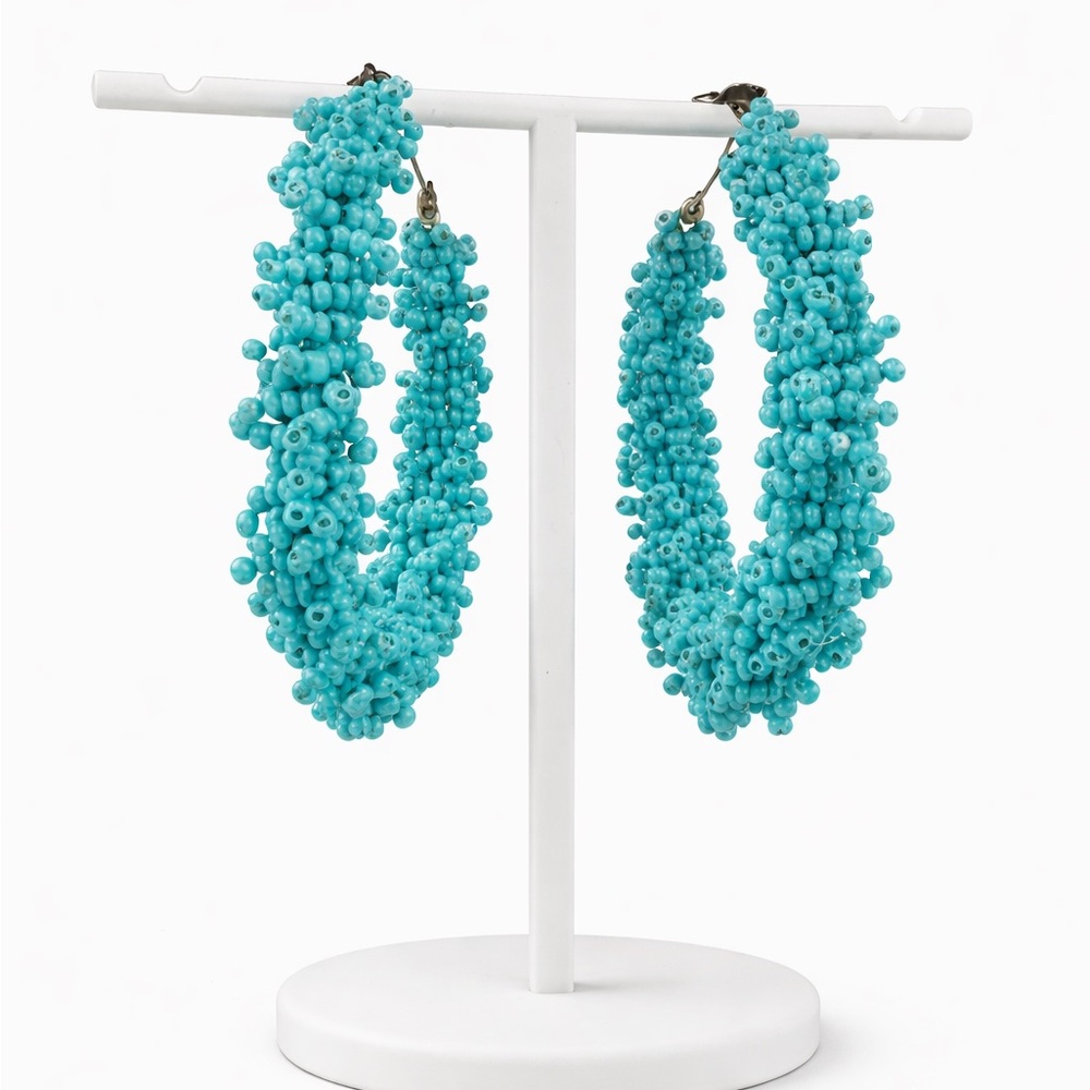 Turquoise beaded boho hoops